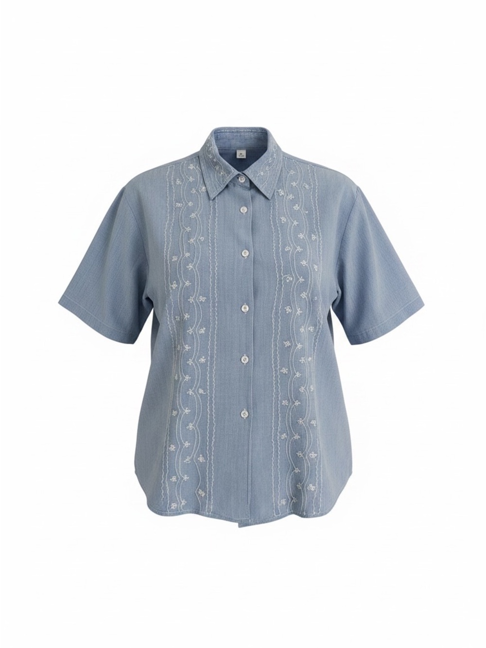 Light Blue Embroidered Short-Sleeve Button-Down Shirt